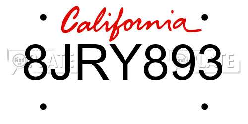 8JRY893 California License Plate
