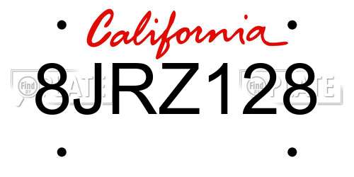 8JRZ128 California License Plate