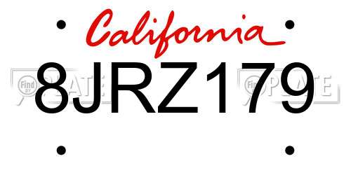 8JRZ179 California License Plate