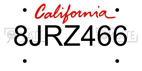 8JRZ466 California License Plate