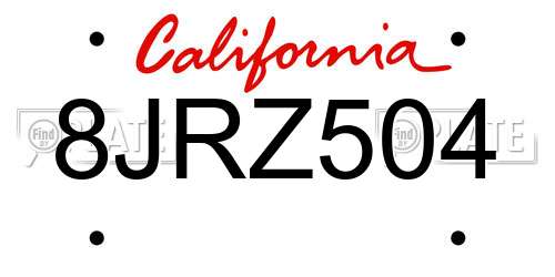 8JRZ504 California License Plate