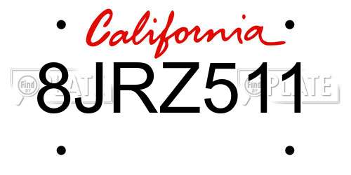 8JRZ511 California License Plate
