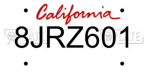 8JRZ601 California License Plate