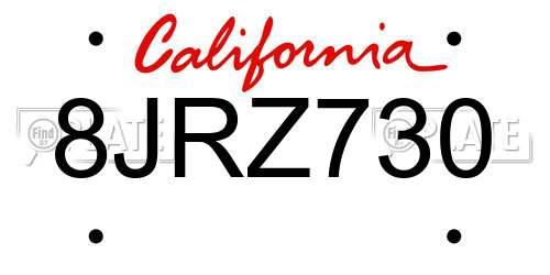 8JRZ730 California License Plate