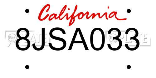 8JSA033 California License Plate