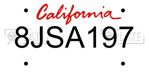 8JSA197 California License Plate