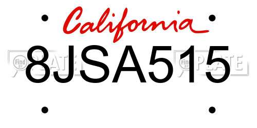 8JSA515 California License Plate