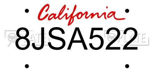 8JSA522 California License Plate