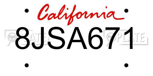 8JSA671 California License Plate