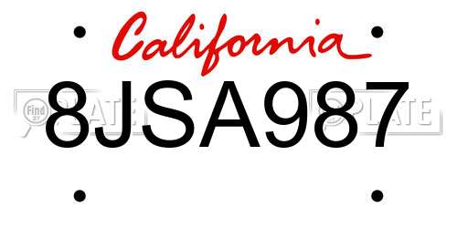 8JSA987 California License Plate