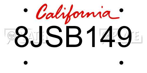 8JSB149 California License Plate