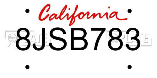 8JSB783 California License Plate