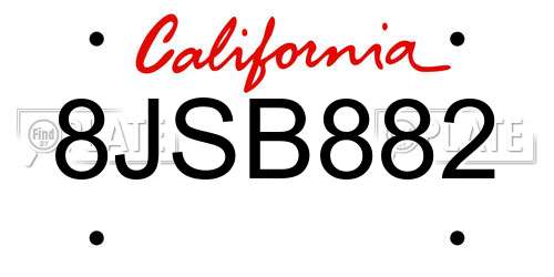 8JSB882 California License Plate