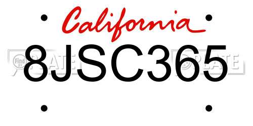 8JSC365 California License Plate