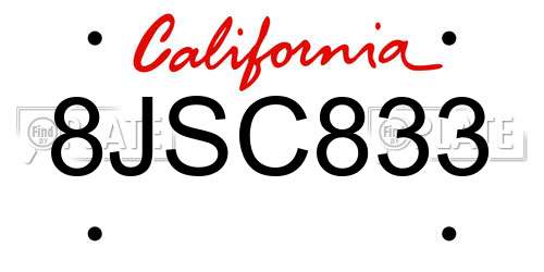 8JSC833 California License Plate