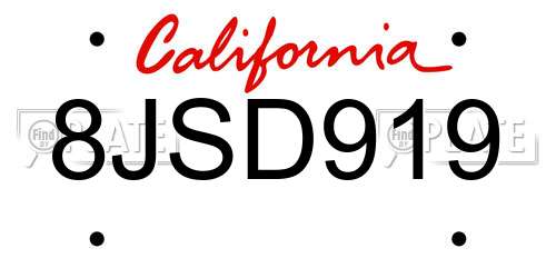 8JSD919 California License Plate