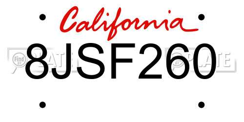 8JSF260 California License Plate