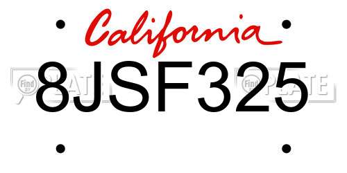 8JSF325 California License Plate
