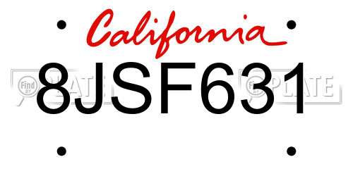 8JSF631 California License Plate