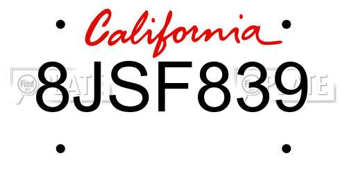 8JSF839 California License Plate