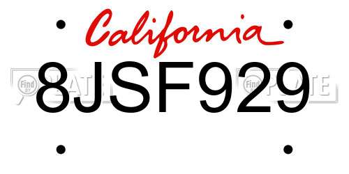 8JSF929 California License Plate