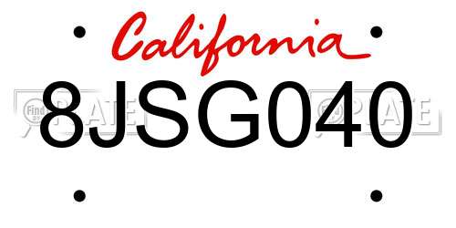 8JSG040 California License Plate