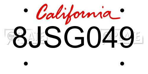8JSG049 California License Plate