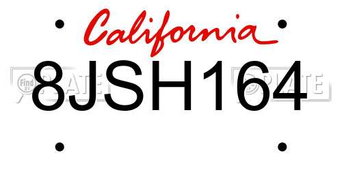 8JSH164 California License Plate