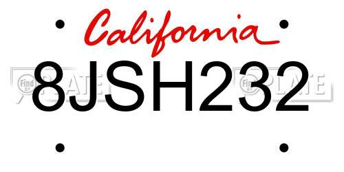 8JSH232 California License Plate