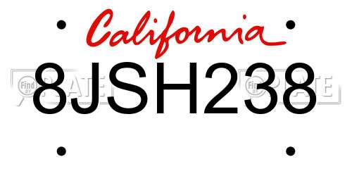 8JSH238 California License Plate