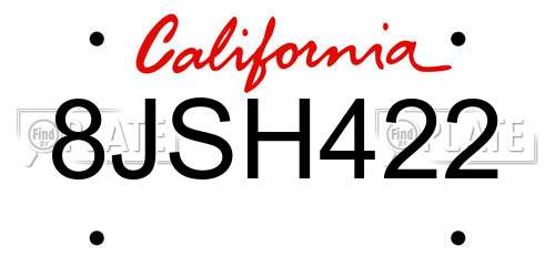 8JSH422 California License Plate