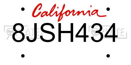 8JSH434 California License Plate