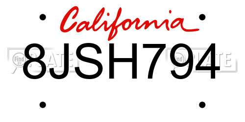8JSH794 California License Plate