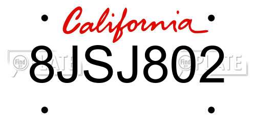 8JSJ802 California License Plate