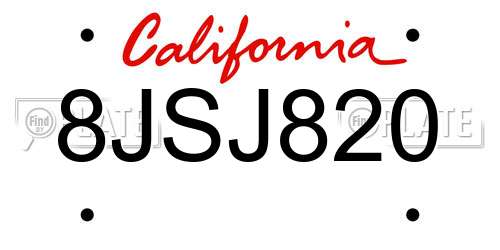 8JSJ820 California License Plate