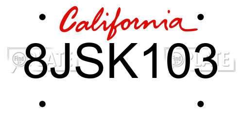 8JSK103 California License Plate