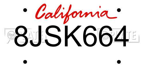 8JSK664 California License Plate