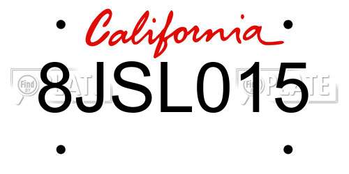 8JSL015 California License Plate