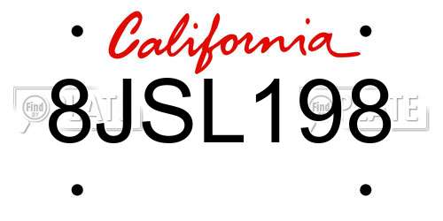 8JSL198 California License Plate