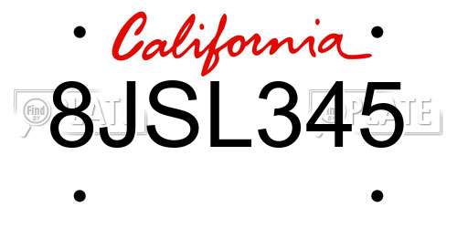 8JSL345 California License Plate