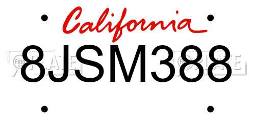 8JSM388 California License Plate