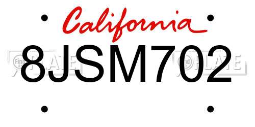 8JSM702 California License Plate