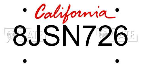 8JSN726 California License Plate