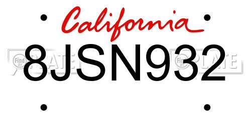 8JSN932 California License Plate
