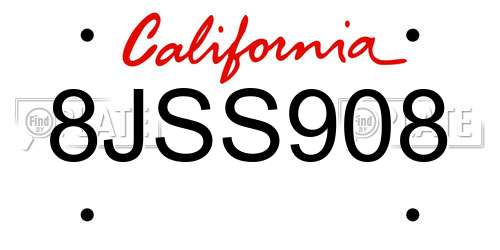 8JSS908 California License Plate