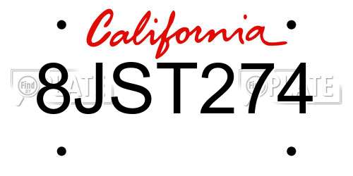 8JST274 California License Plate