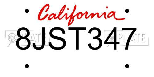8JST347 California License Plate