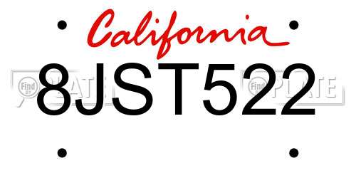 8JST522 California License Plate