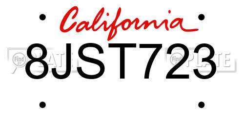 8JST723 California License Plate