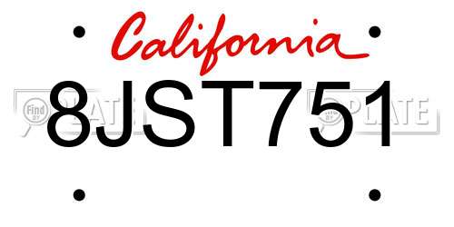 8JST751 California License Plate